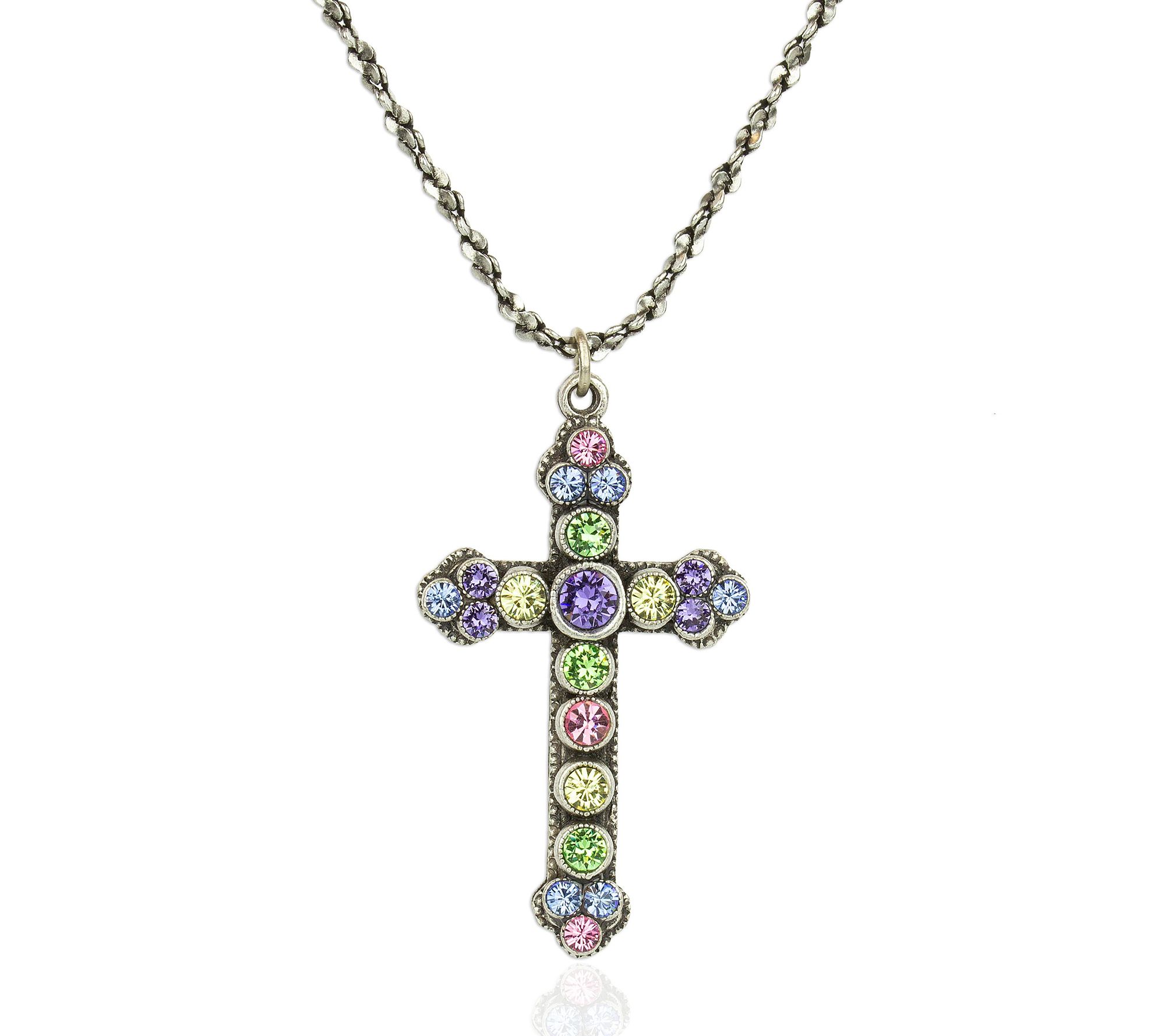 Anne Koplik Pastel Crystal Crystal Cross Pendan t w/ Chain