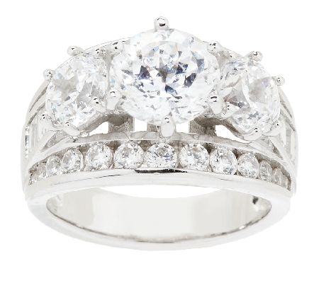 Diamonique Simulated Diamond Round 3-Stone Ring , Platinum Clad
