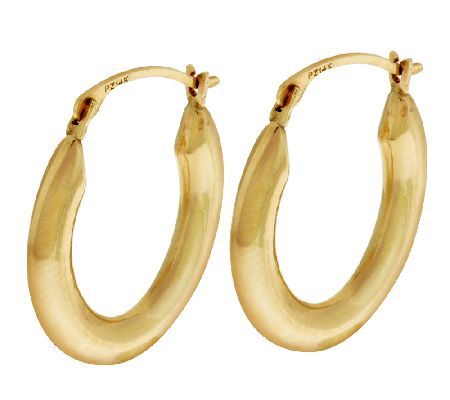 14K Gold Polished Oval Hoop Earrings - J289141 — QVC.com