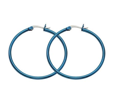 Steel by Design Blue-Plated Hoop Earrings