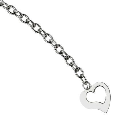 Stainless Steel 8-1/4 Polished Link w/Open Hea rt Bracelet