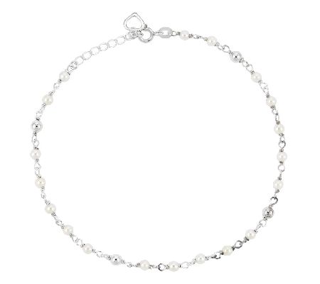 Sterling 10 Cultured Freshwater Pearl Station Ankle Bracelet