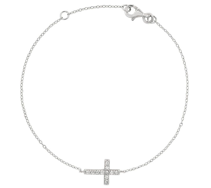 Sterling Crystal Sideways Cross Adjustable B ra celet