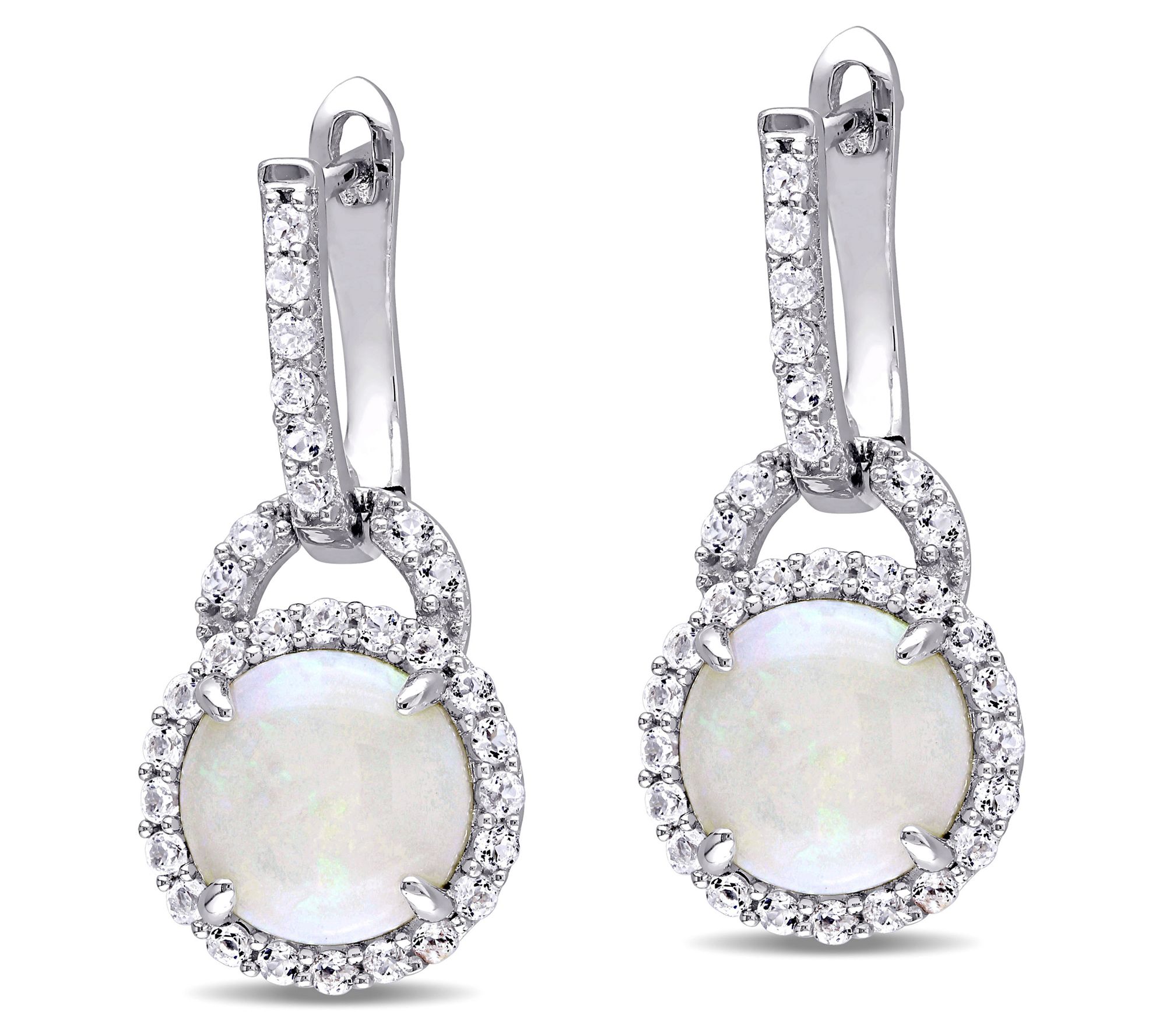 Sterling Silver 3.10 cttw Opal & White Topaz Earrings