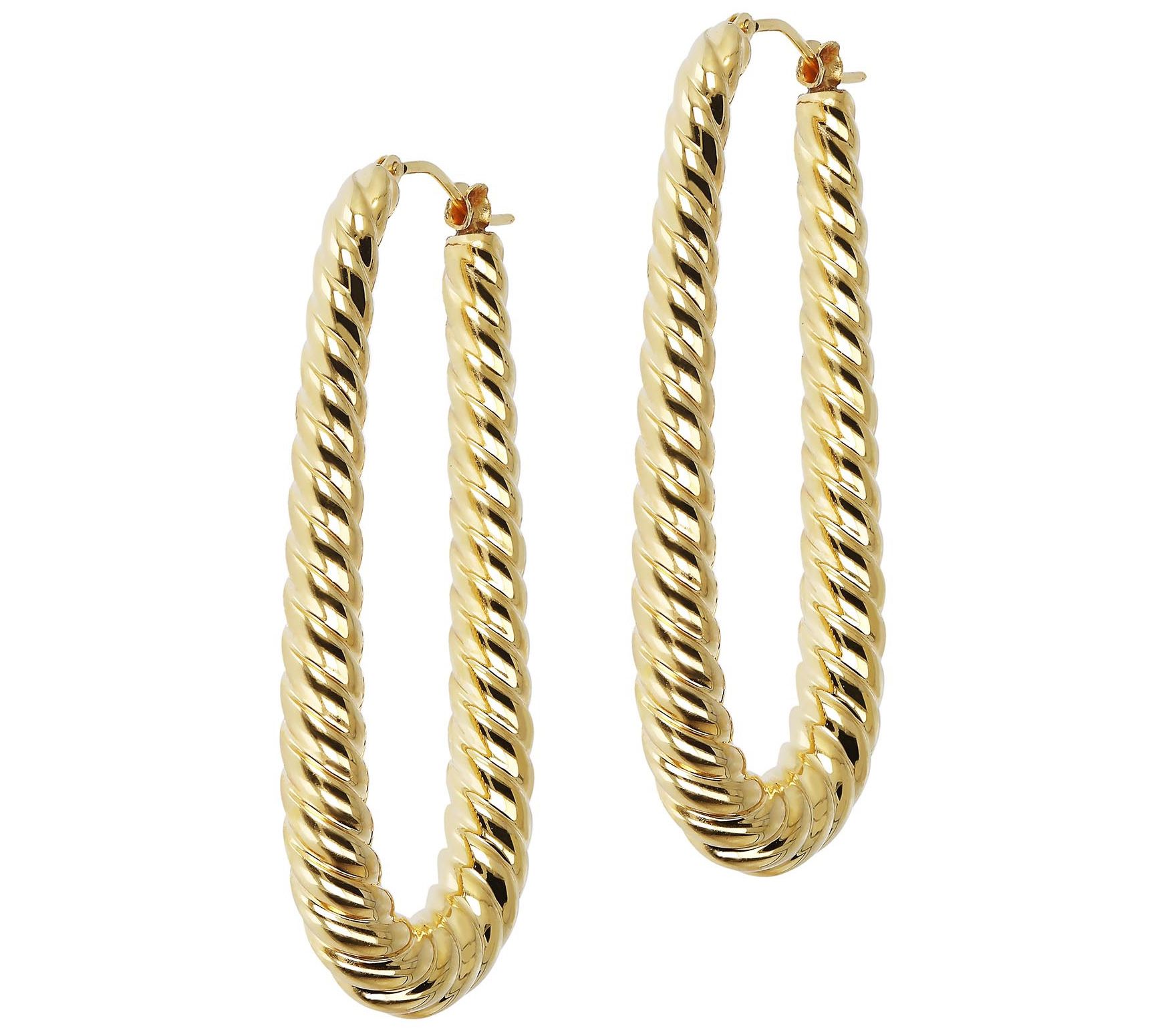 BellaOro Elongated Hoop Earrings, 14K Gold O ve Resin