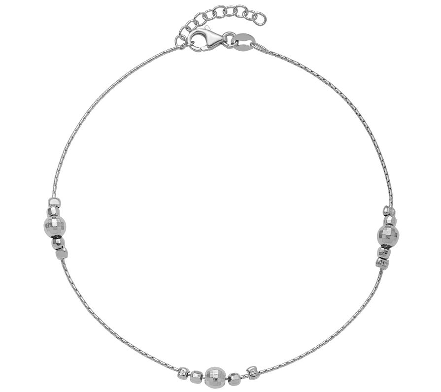 Italian Silver Beaded Anklet, 2.4g
