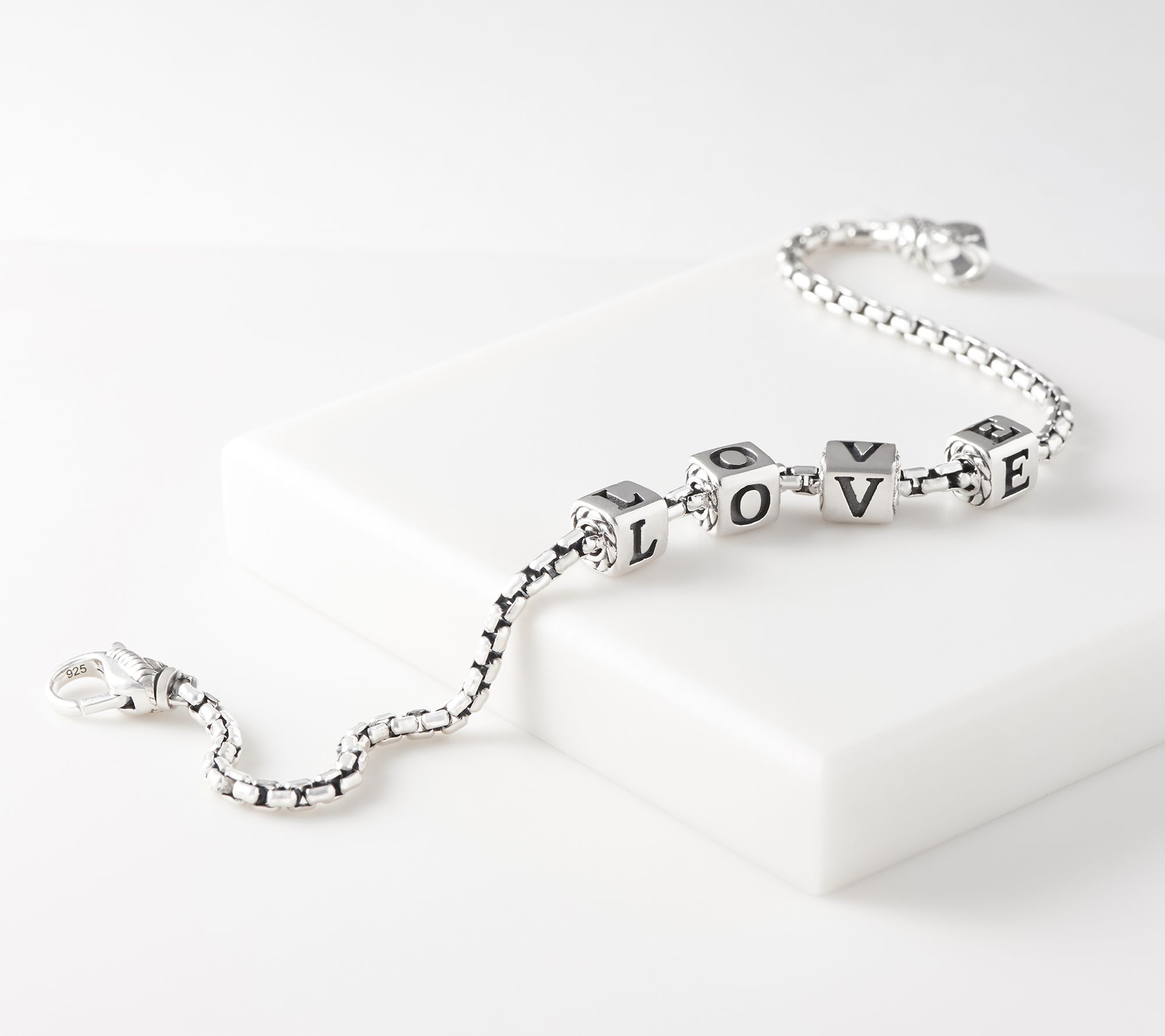 JAI Sterling Silver Choice of Message Box Chain Bracelet, 10.0g