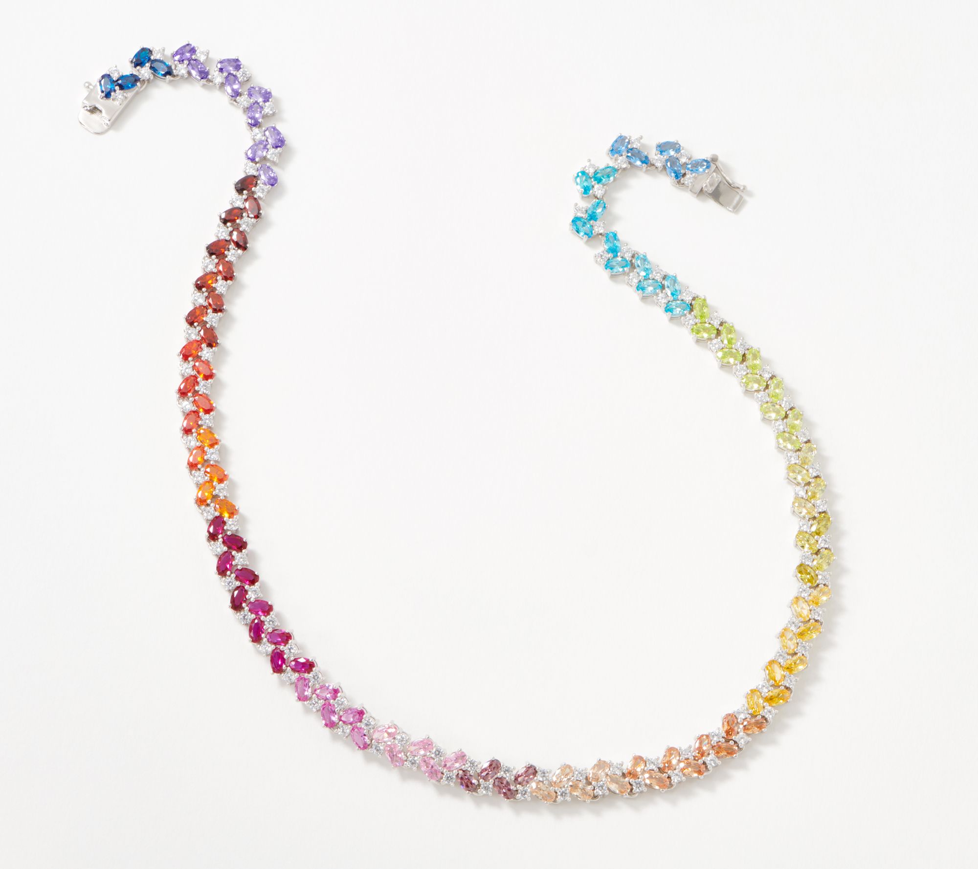 Diamonique Rainbow Tennis Necklace, Sterling Silver