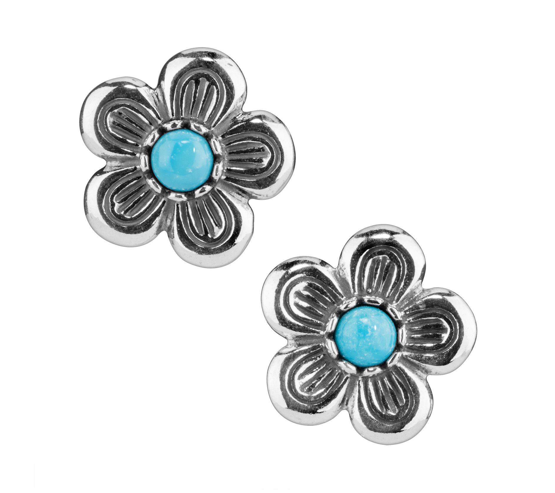 American West Sterling Silver Turquoise Flora l Stud Earrings