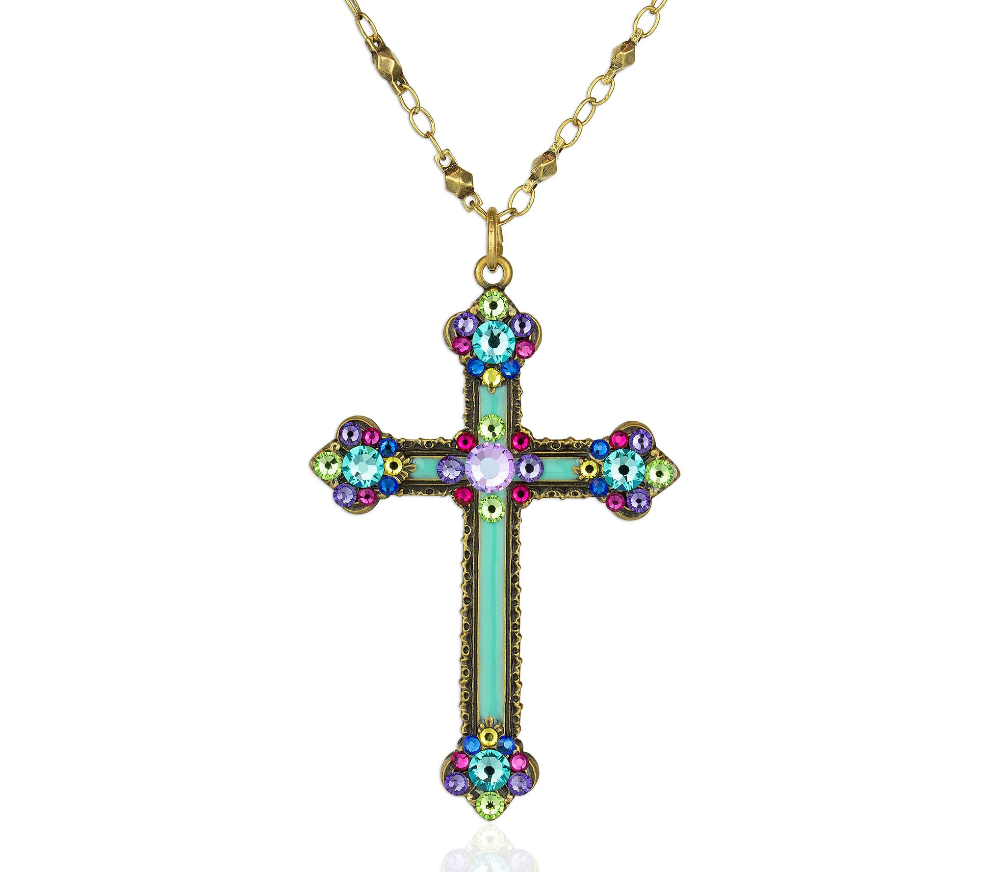 Anne Koplik Enamel & Crystal Cross Pendant w/ C hain