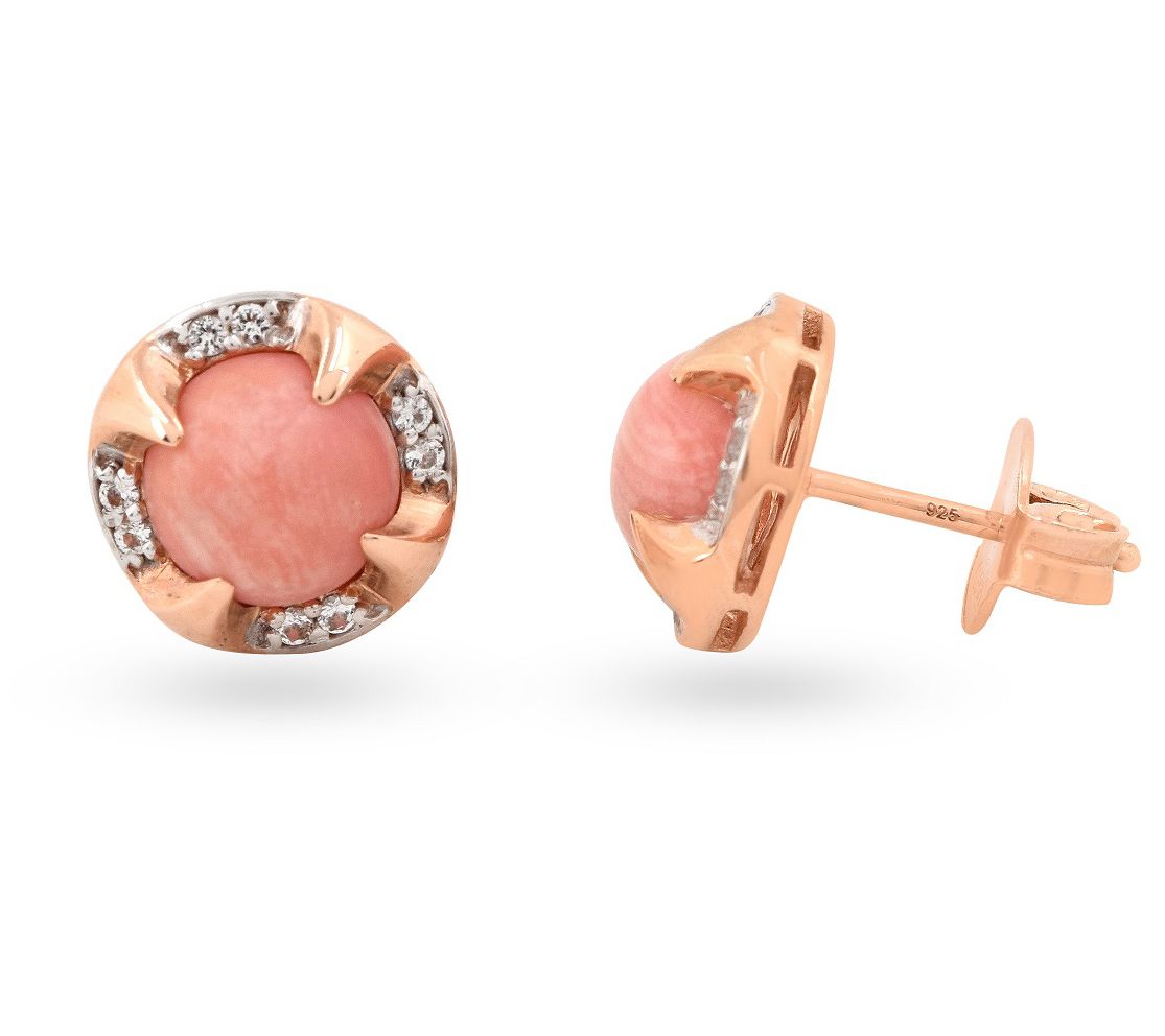 14K Rose Gold Plated Coral & White Topaz Stud Earrings