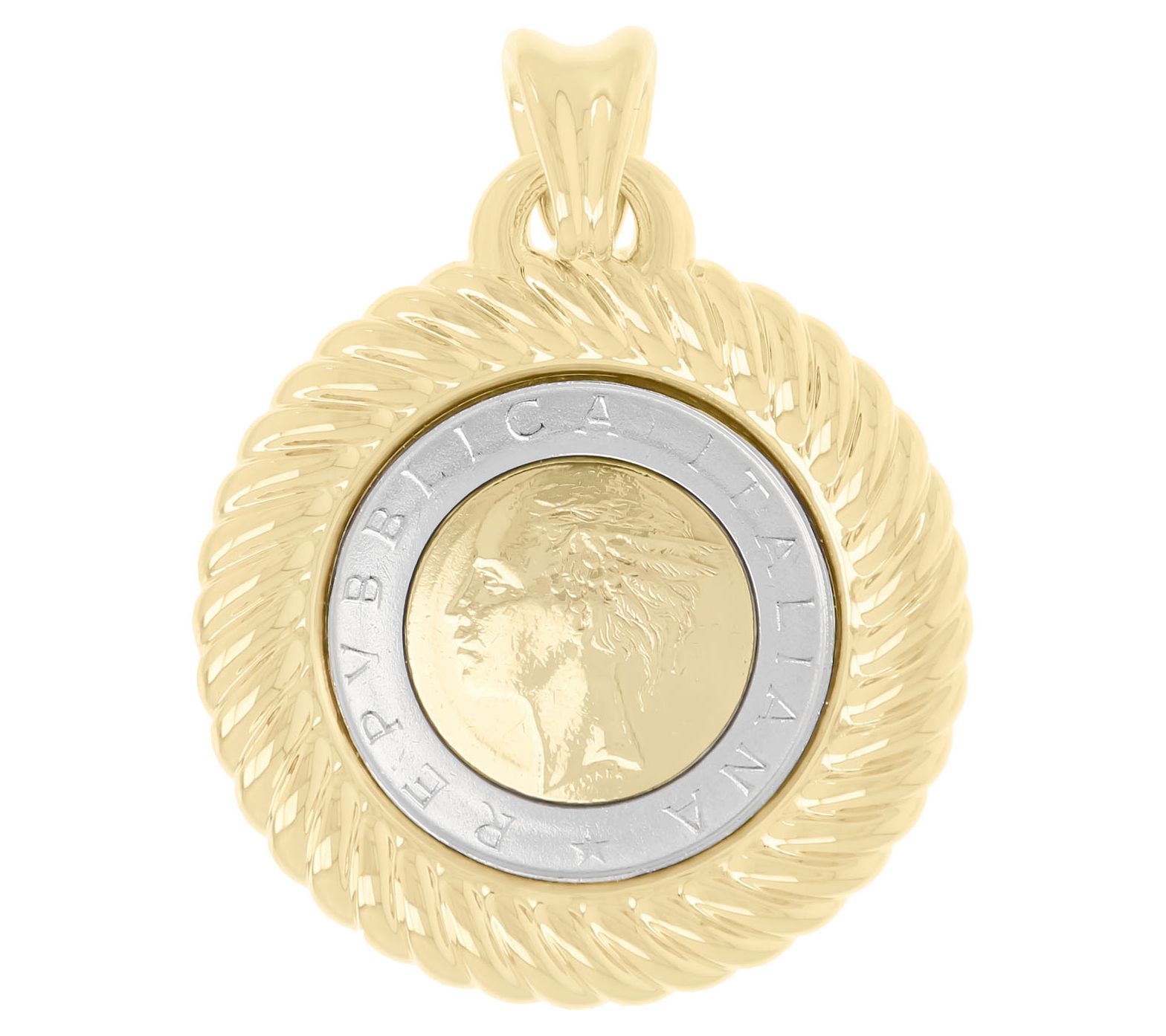 BellaOro 500 Lire Ribbed Border Pendant, 14K O ver Resin