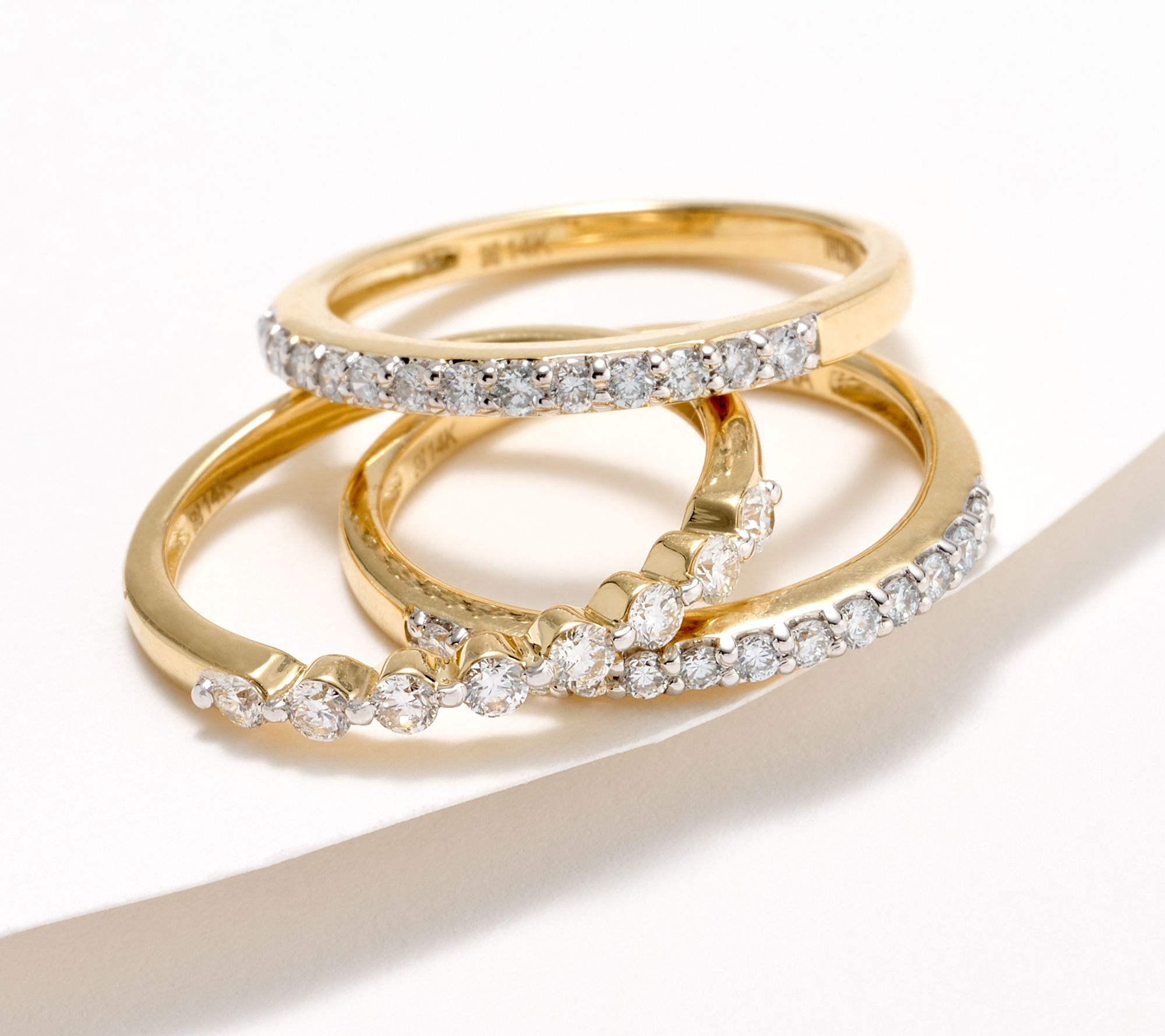 Fire Light Lab Grown Set of 3 Stacker Rings,14K Gold