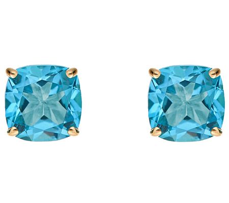 2.90cttw Blue Topaz Cushion Basket Stud Earring, 14K Gold