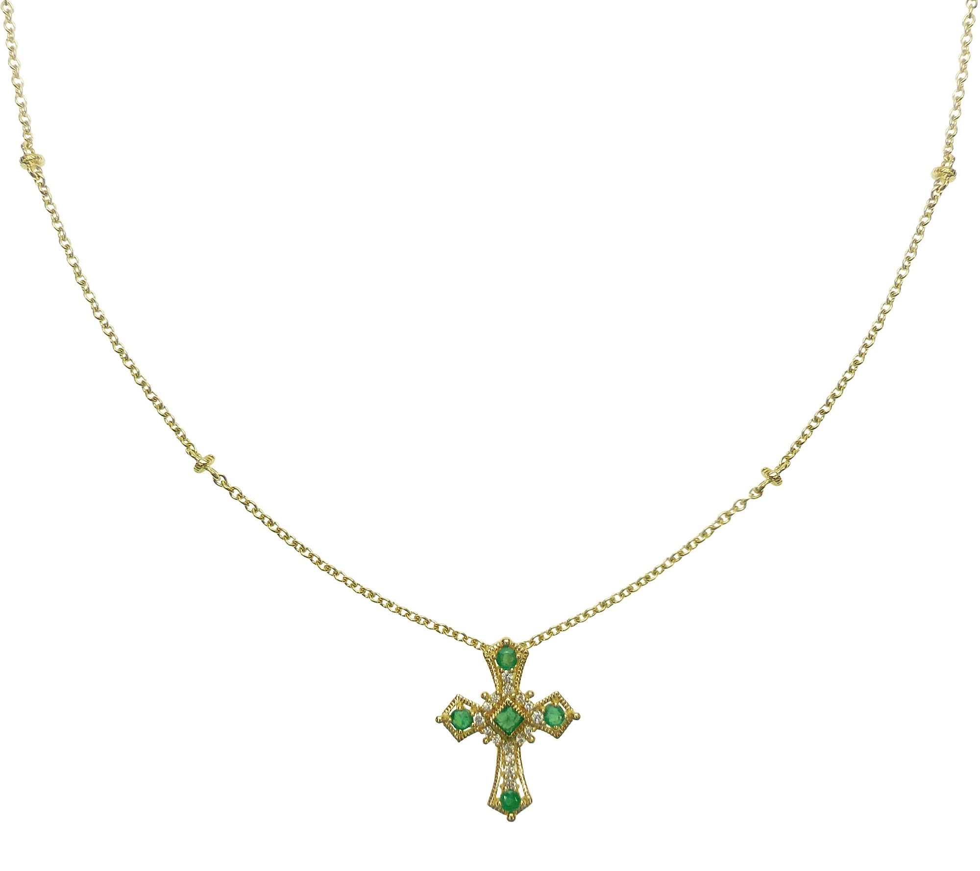 Judith Ripka 14K Gold Emerald & Diamond Cross Necklace Page 1 —