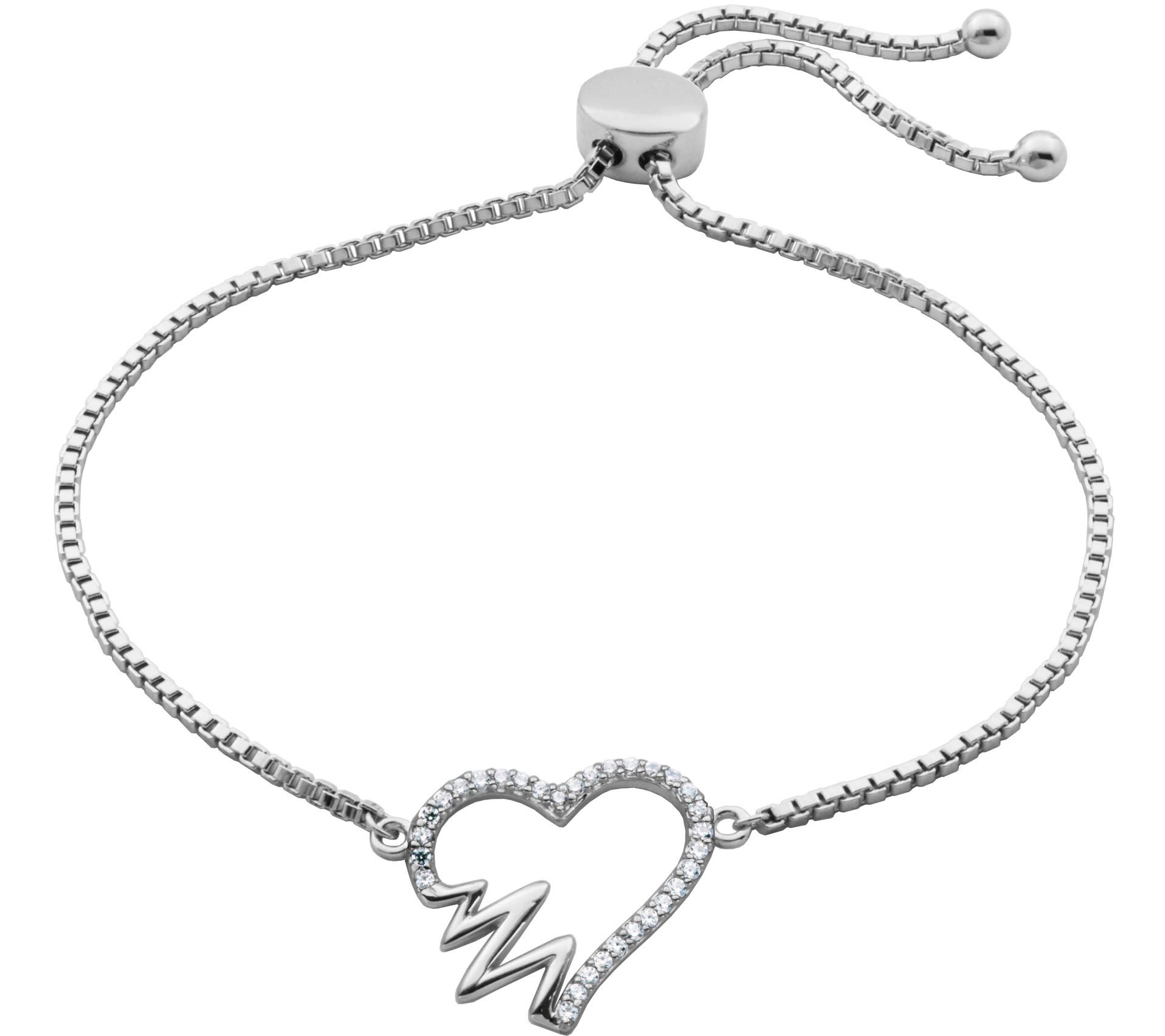Diamonique Adjustable Bracelet with Heartbeat M otif, Sterling