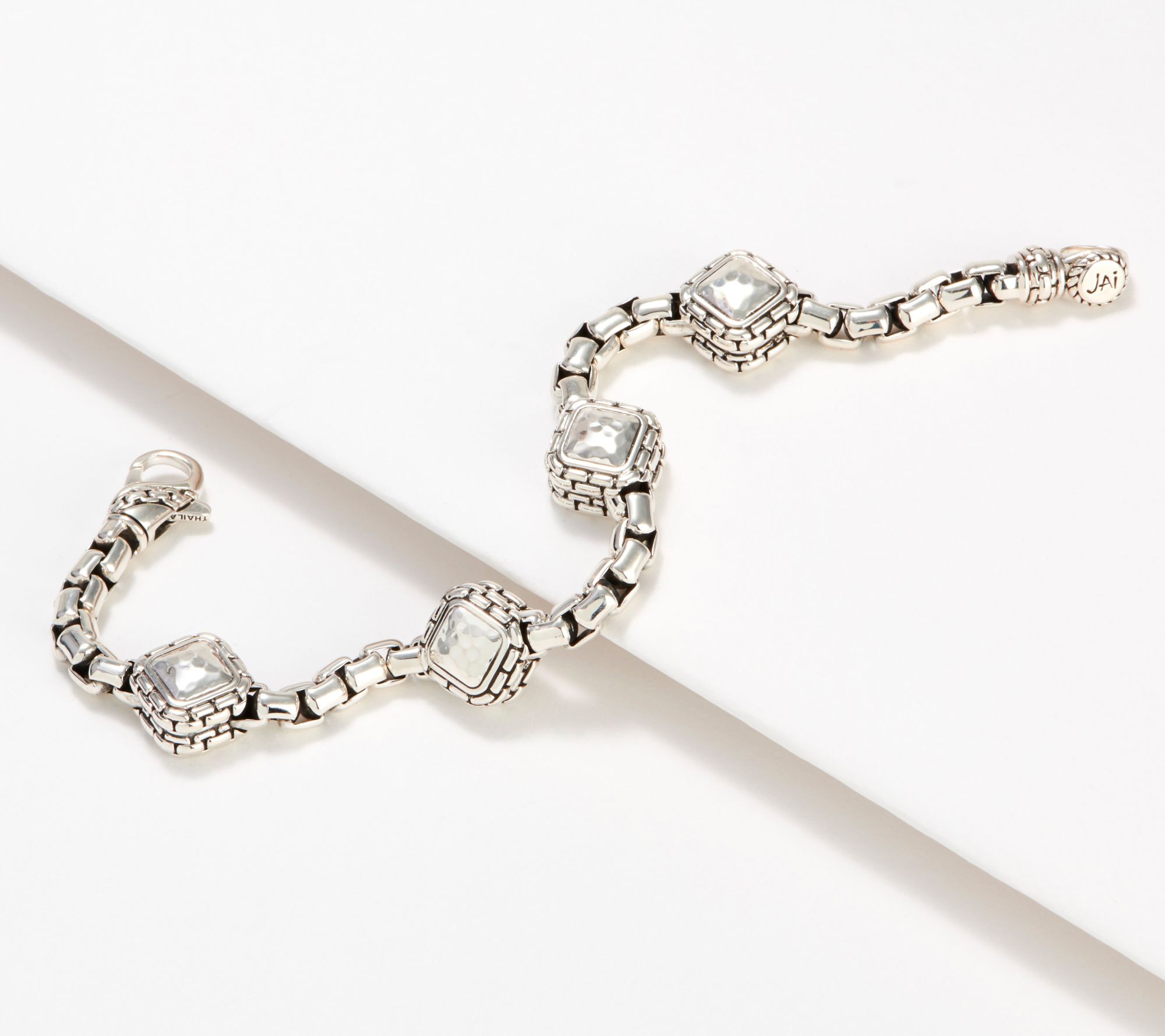 JAI Sterling Silver 5.3 mm Box Chain Station Bracelet