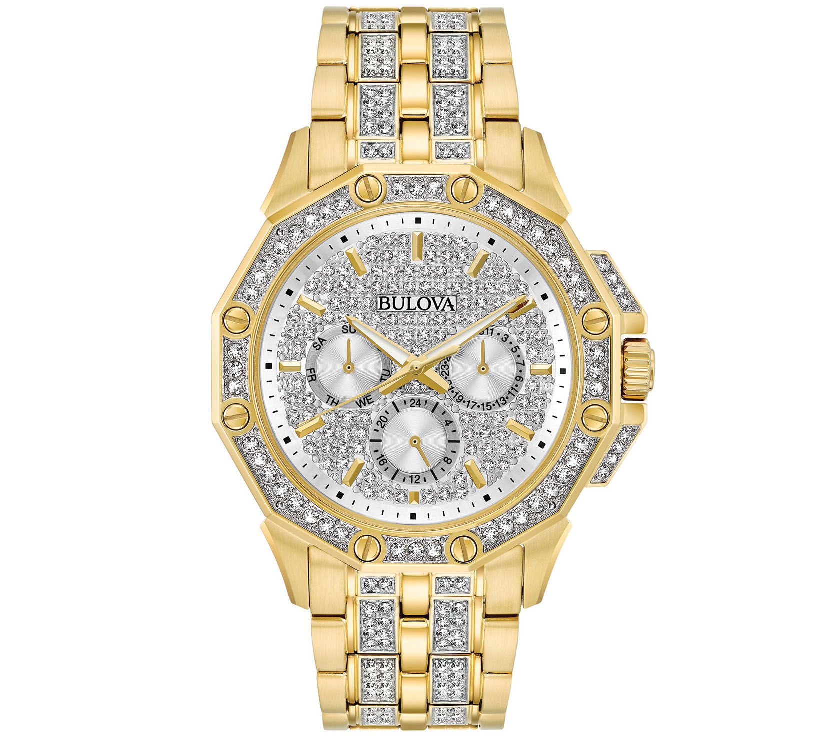 Bulova Mens Goldtone Crystal Watch