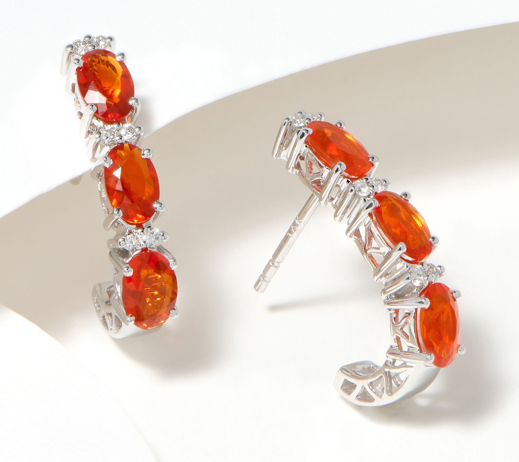 Affinity Gems Oval Cut 3-Stone J Hoop Earrings, 14K White Gold