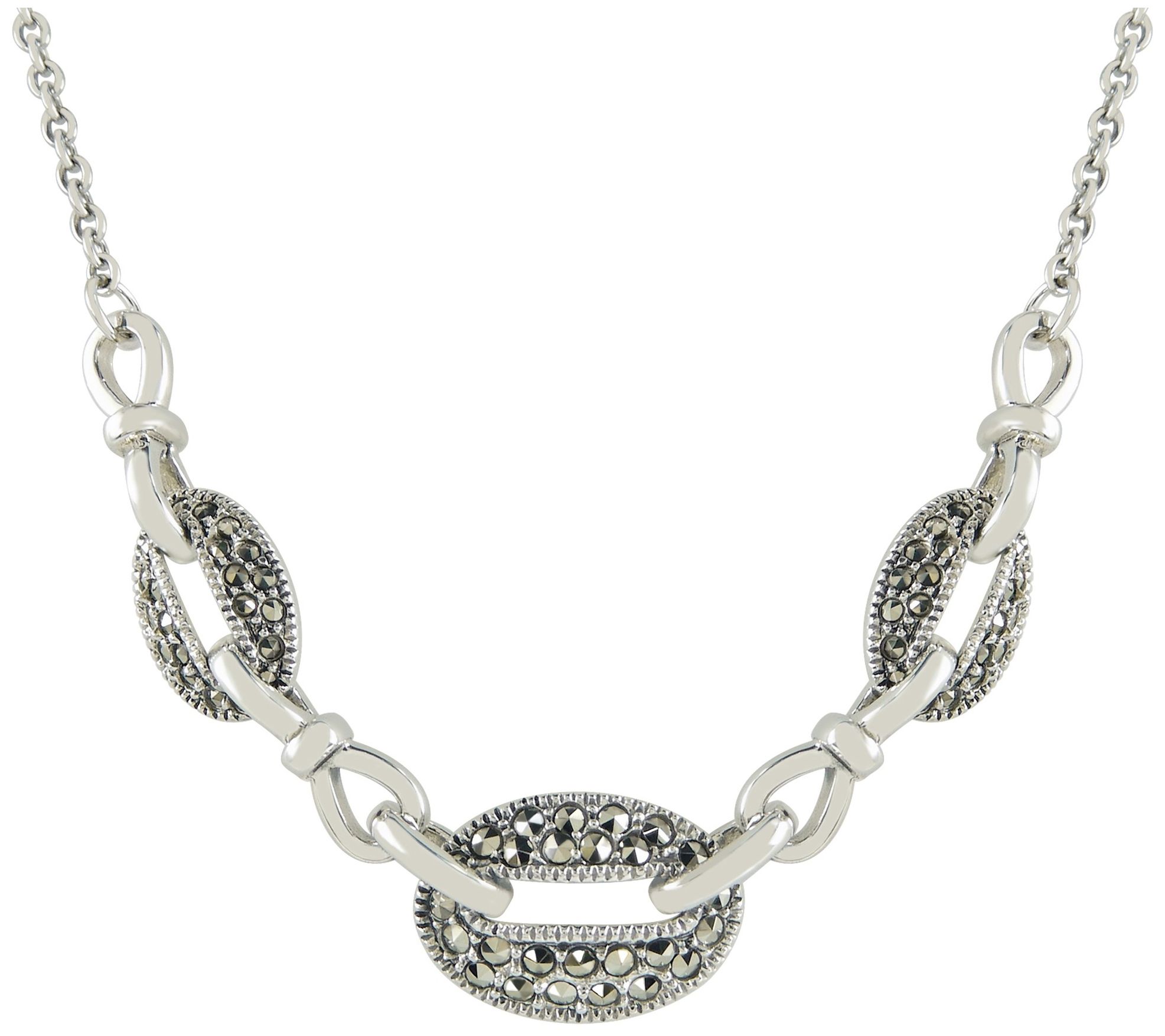 Suspicion Sterling Silver Marcasite Oval Station Necklace