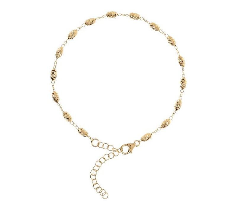 Italian Silver Adjustable Diamond-Cut Beaded An kle Bracelet