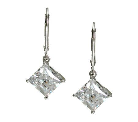 Diamonique Princess Cut Lever Back Earrings, Pl atinum Clad