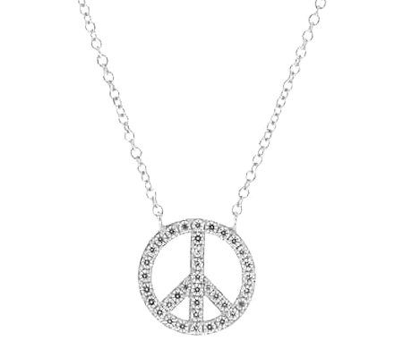 Diamonique Peace Sign Pendant w/ Chain, Platinu m Clad
