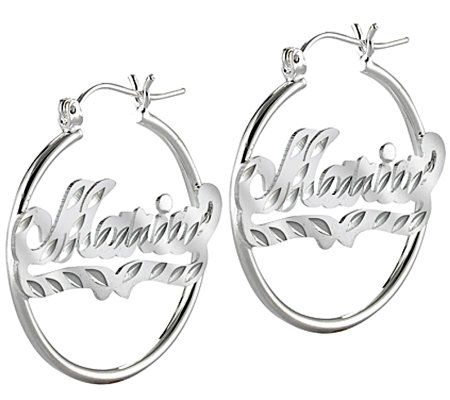 Sterling Silver Diamond-Cut Hoop Name Earrings