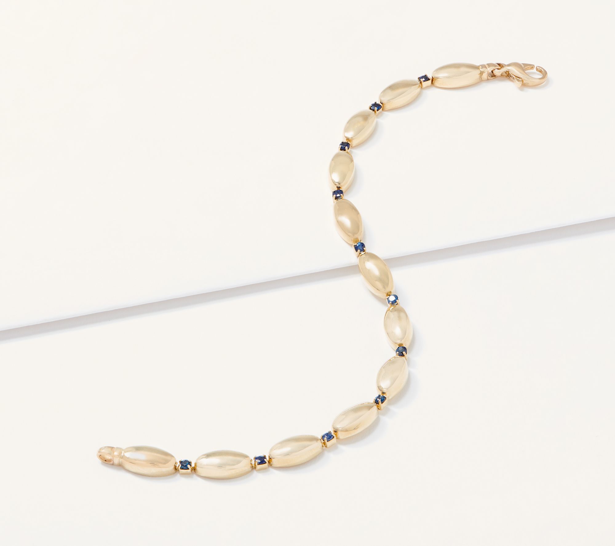 Italian Gold 7-1/4 Oval Bead Precious Gemstone Bracelet, 14K