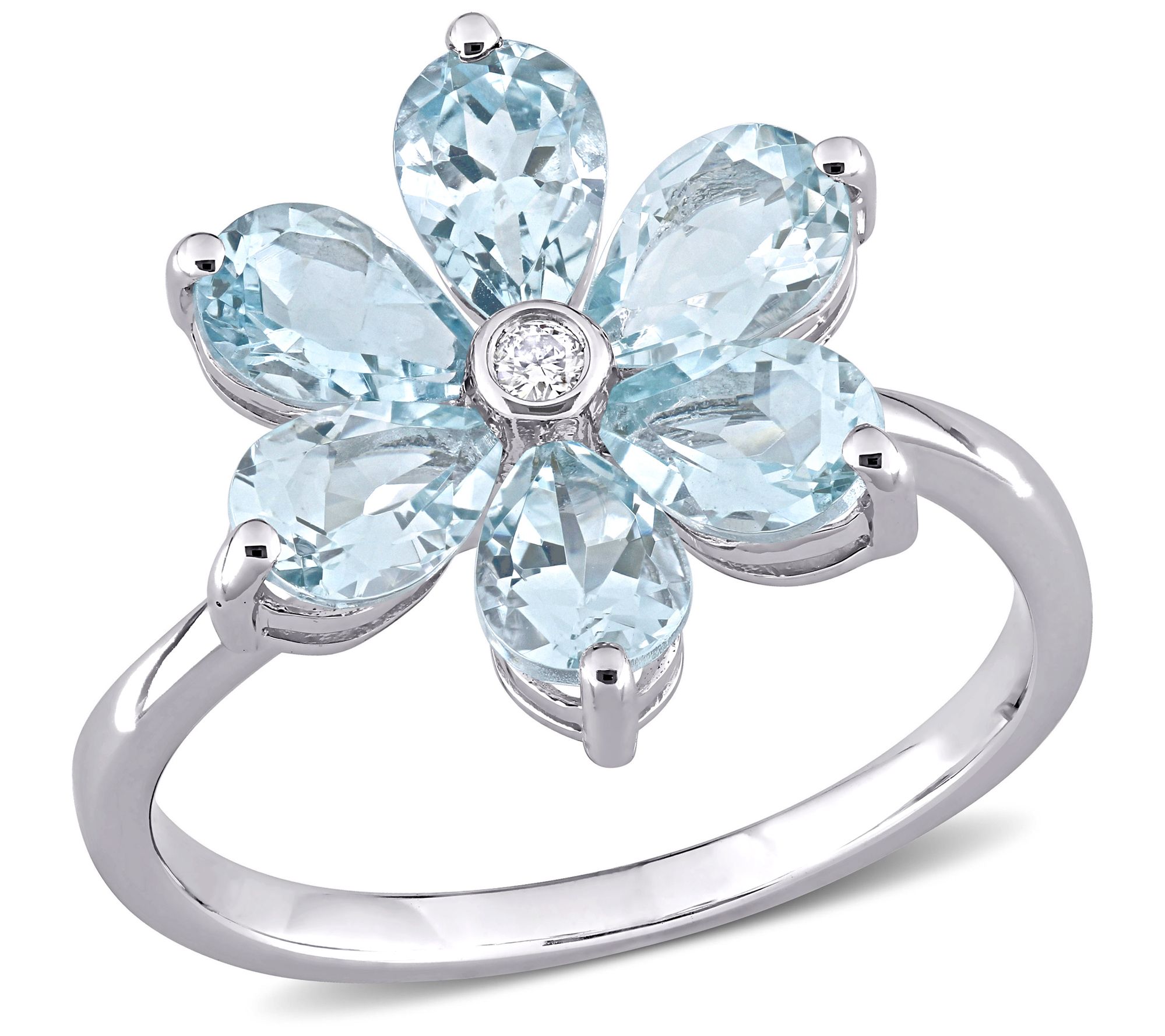 Bellini 14K 2.40 cttw Aquamarine & Diamond Acce nt Flower Ring