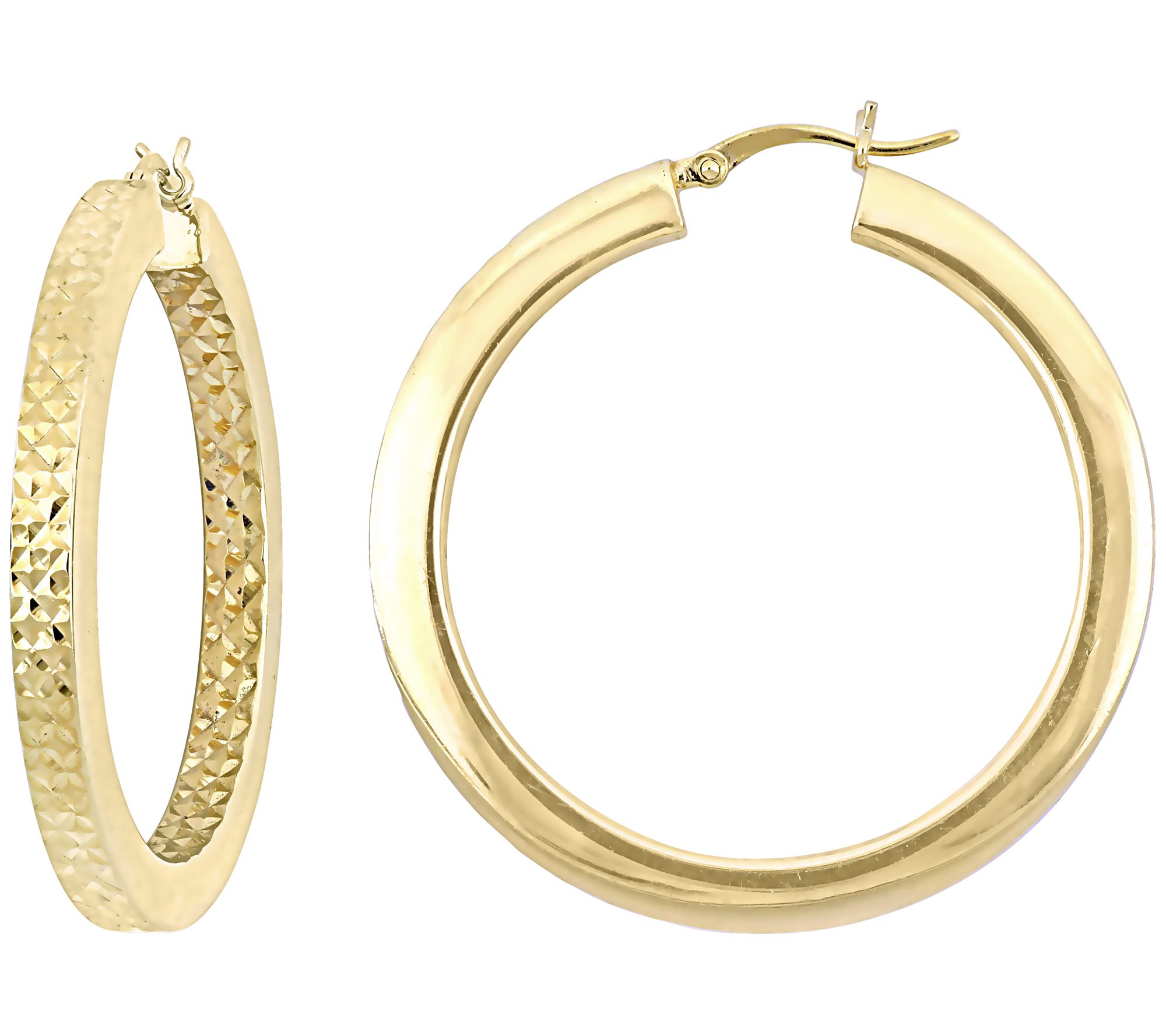 18K Gold Plated Sterling 1-1/2 Diamond Cut Hoo  p Earrings