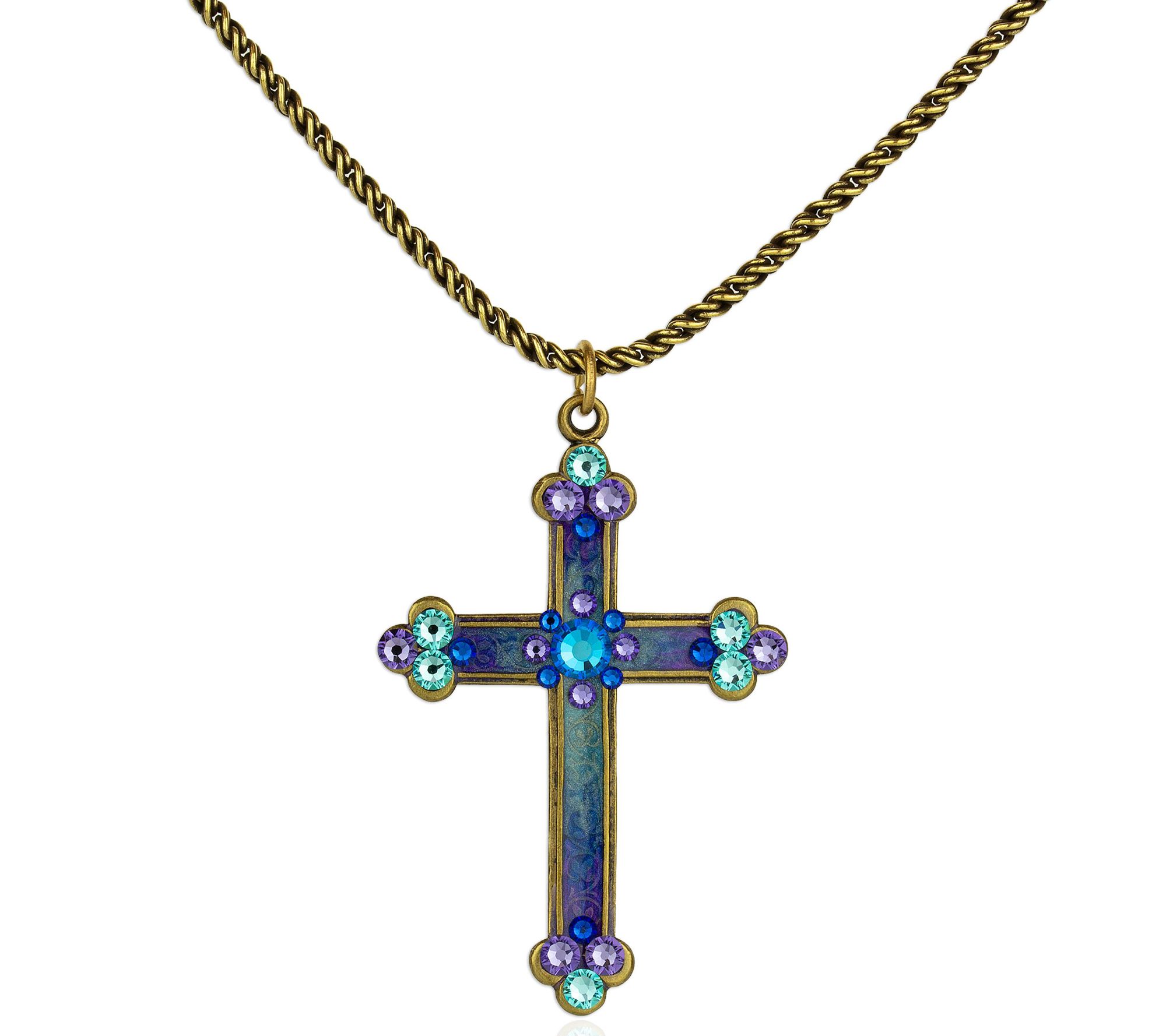 Anne Koplik Enamel & Crystal Cross Pendant w/ C hain