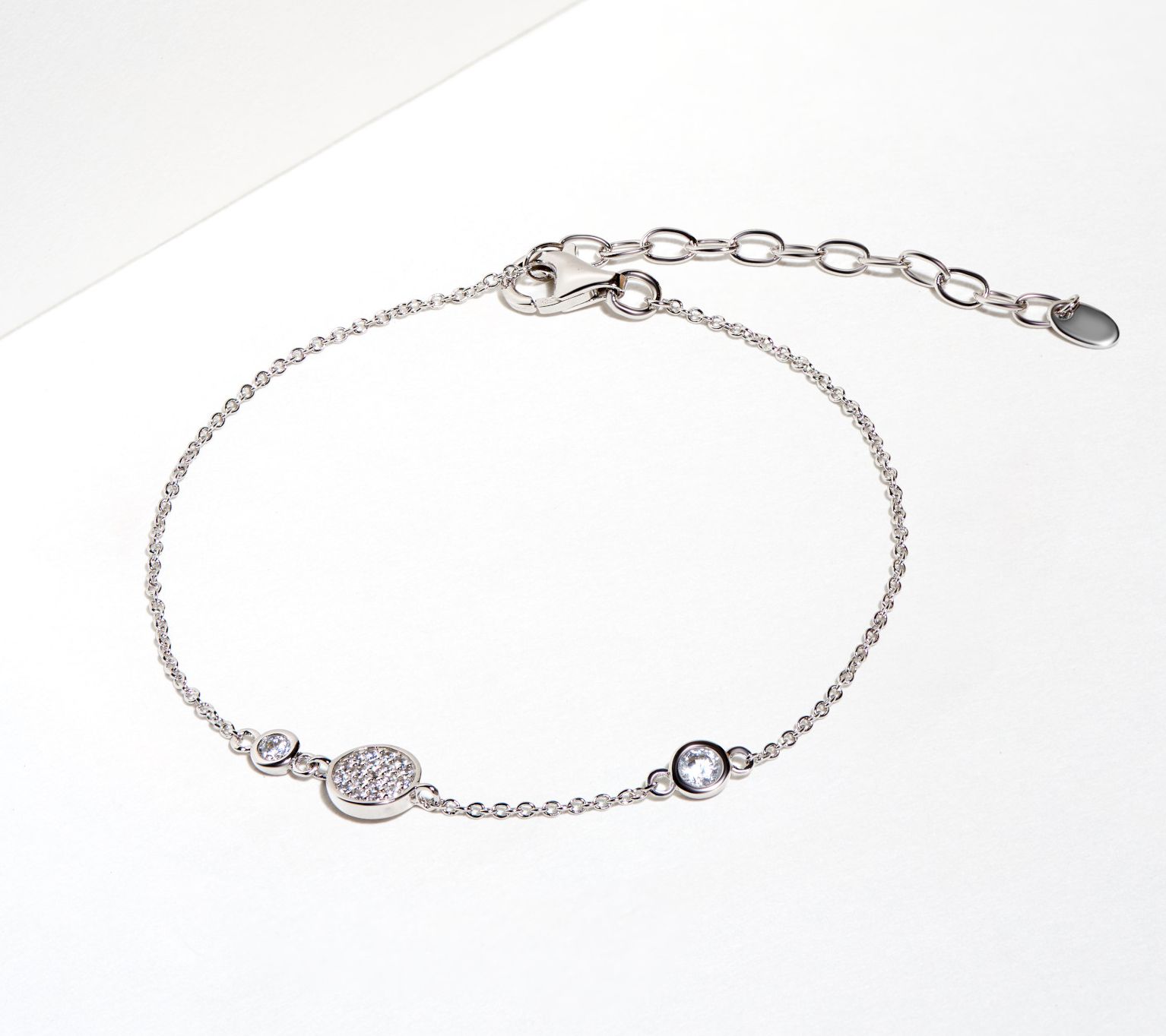 Diamonique Disc with Round Bezels Bracelet, Sterling Silver