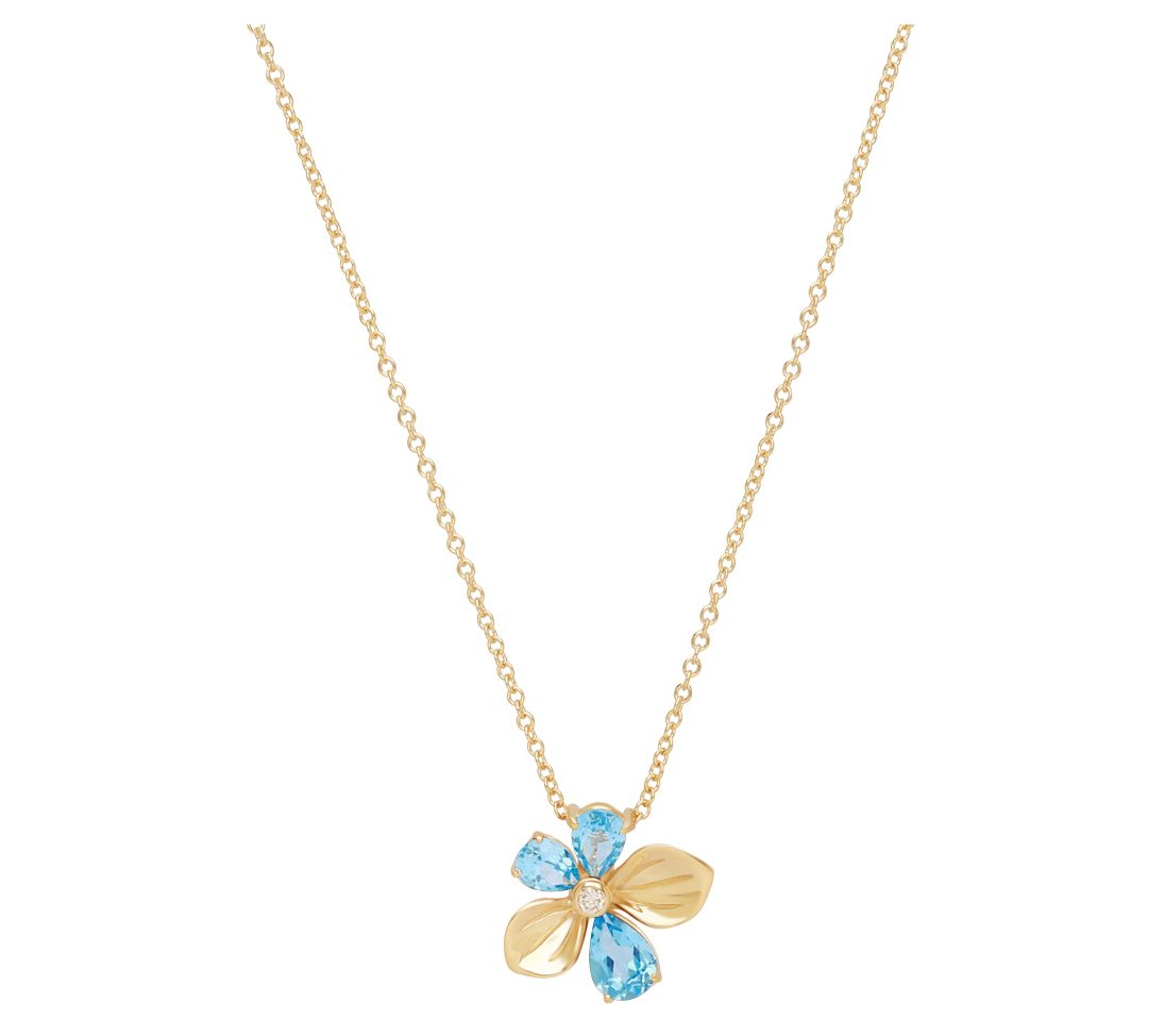 Ariva 14K Gold Blue Topaz & Diamond Pendant w/ hain