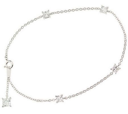 Diamonique 9 Ankle Bracelet, Platinum Clad