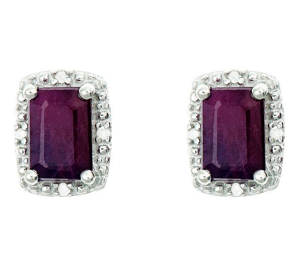 Sterling Emerald-Cut Fancy Stud Earrings w/ Dia mond Accent
