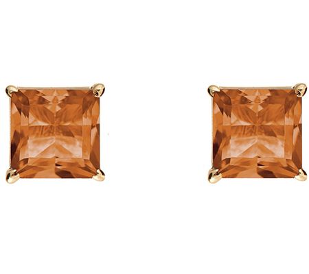 Princess-Cut Gemstone Basket Stud Earrings, 14K