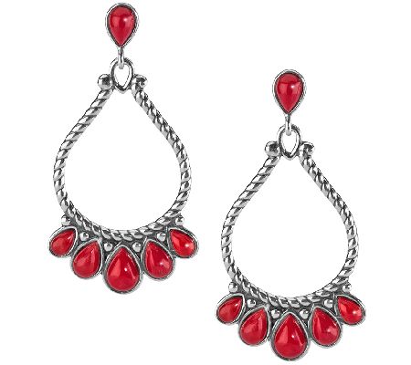 American West Sterling Red Coral Large Pear Sha ped Earrings