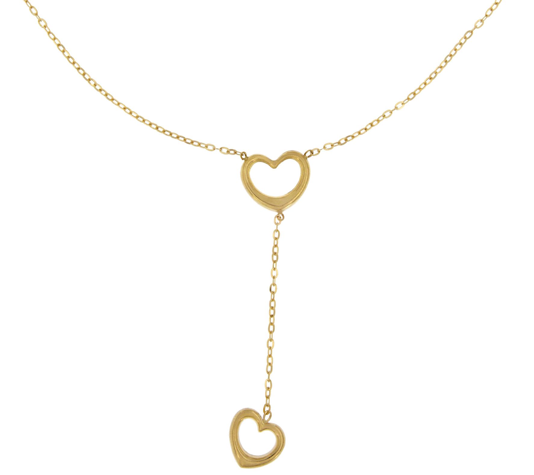 Italian Gold Polished Open Hearts Y-Necklace, 1 4K