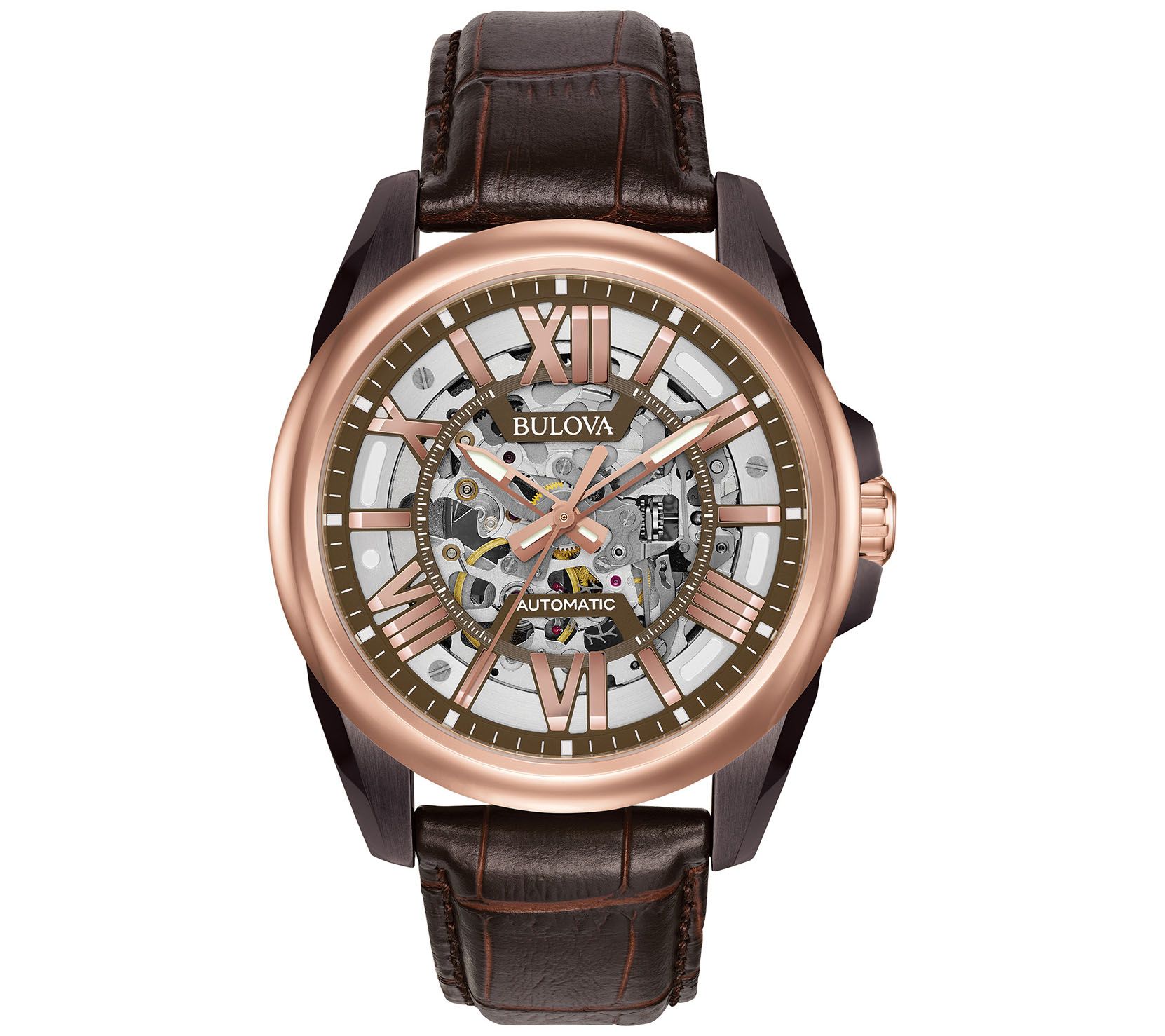 Bulova Mens Automatic Leather Strap Watch