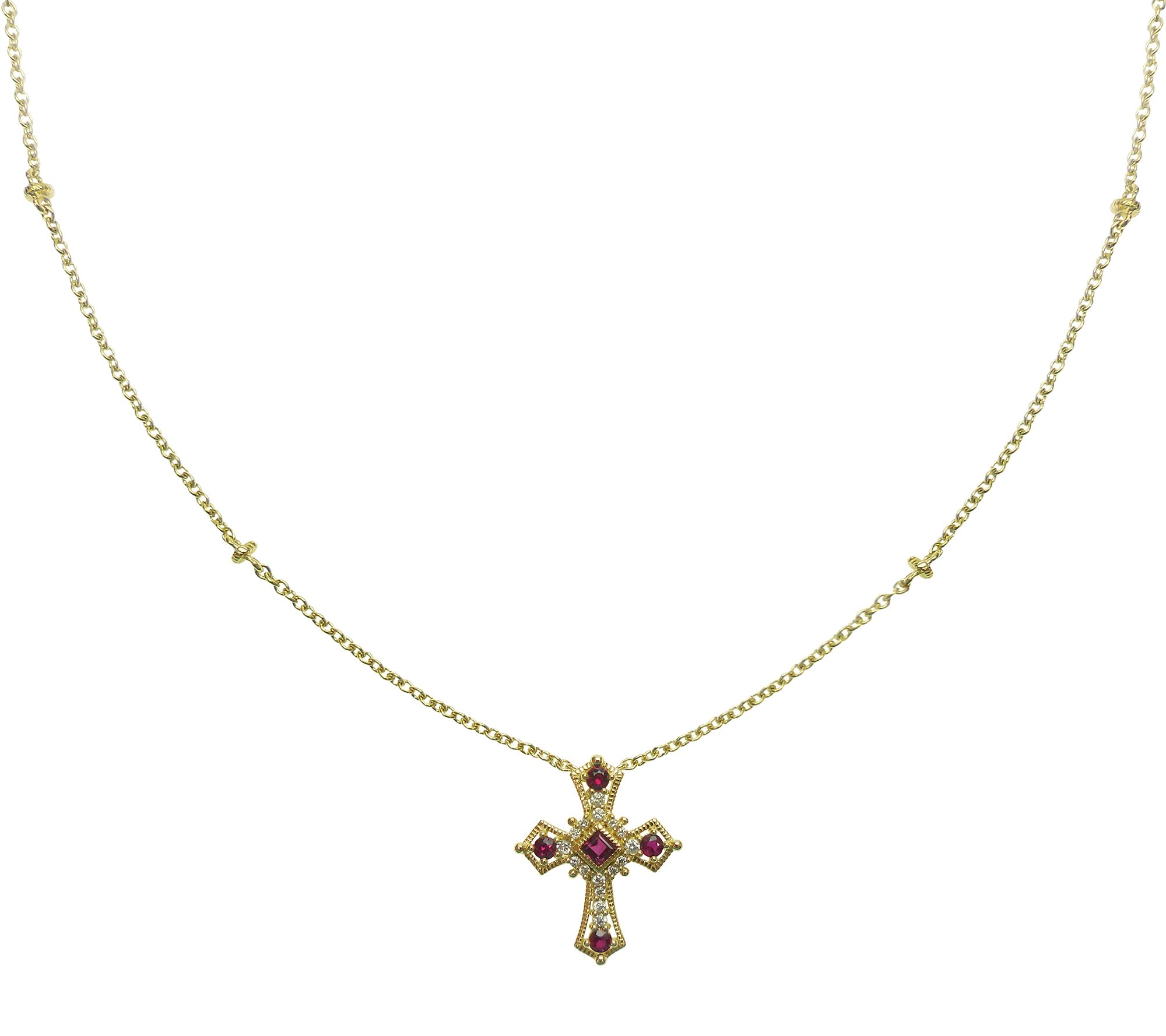 Judith Ripka 14K Gold Ruby & Diamond Cross Neck lace