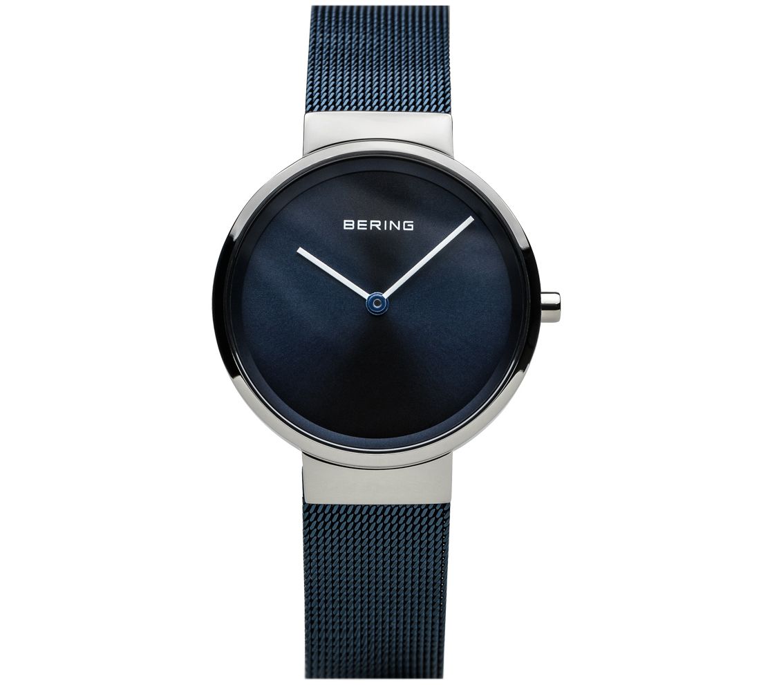 Bering Womens Classic Stainless & Blue Mesh Br acelet Watch