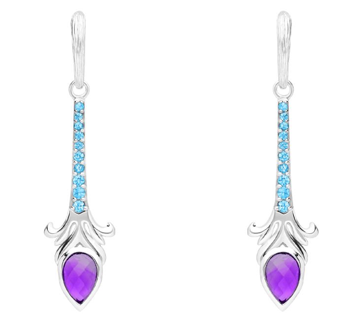 Ariva Sterling Silver Amethyst & Blue Topaz Ear ings