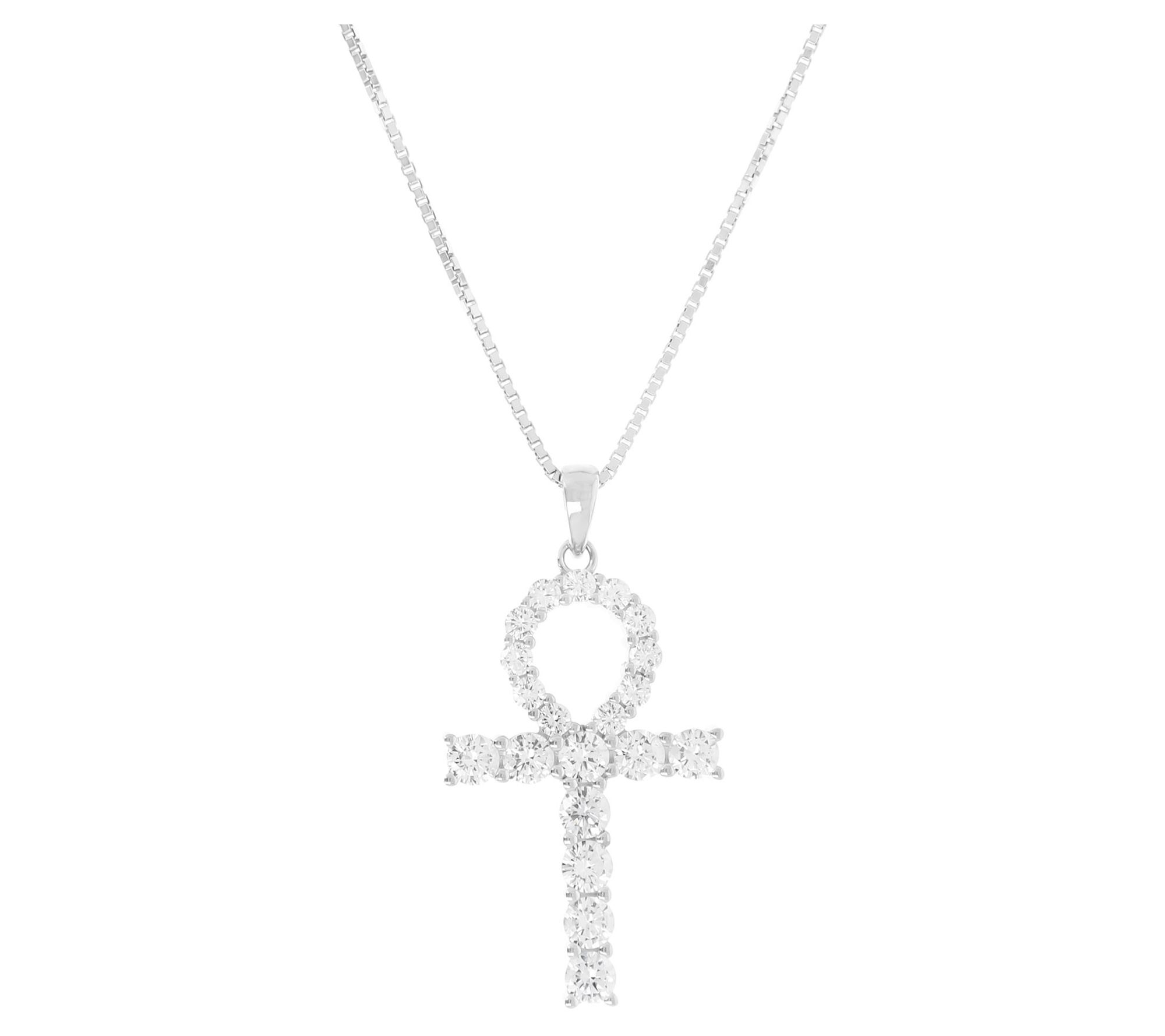 Diamonique 1.25 cttw Cross Pendant w/ Chain, Sterling Silver