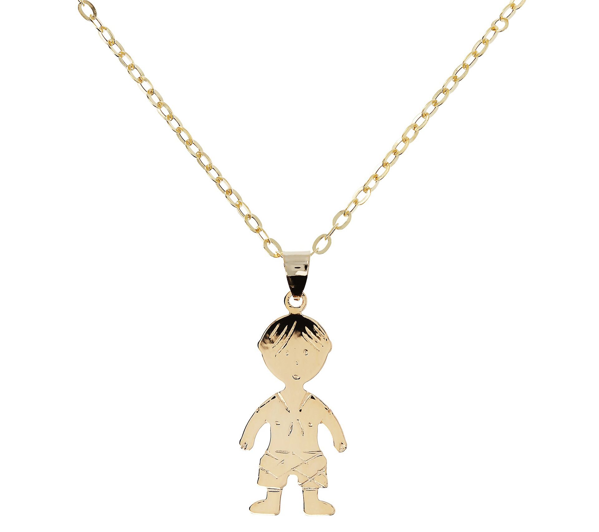 Italian Gold Polished Boy Pendant w/ 18" Chain, 14K Gold