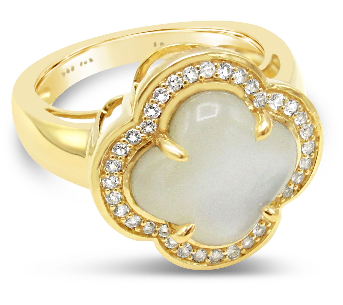 14K Gold Mother of Pearl & White Topaz Ring