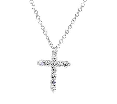 Diamonique Petite Cross Pendant w/ Chain, Plati num Clad