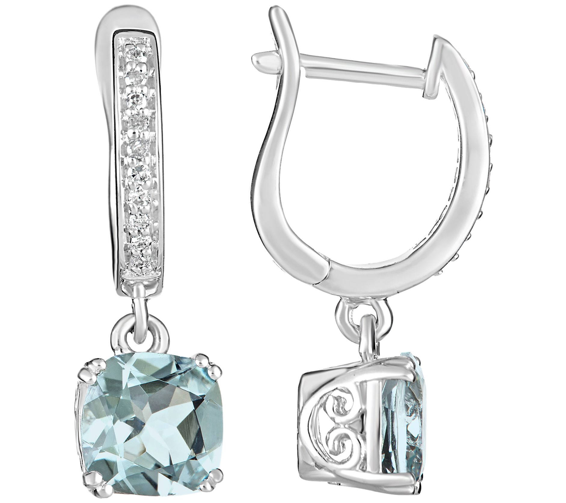 2.00 cttw Aquamarine & 1/10 cttw Diamond Earrin gs, Sterling