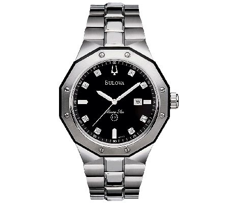 Bulova Mens Black Diamond Dial Bracelet Watch