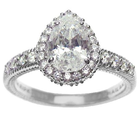 Judith Ripka Sterling 1.90 cttw Pear Diamonique Halo Ring